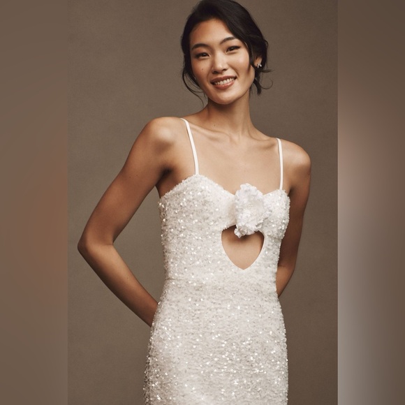 New! Helsi x Anthropologie Lyla White Sequin Rose Keyhole Column Maxi Dress🤍 Lrg - Picture 11 of 15